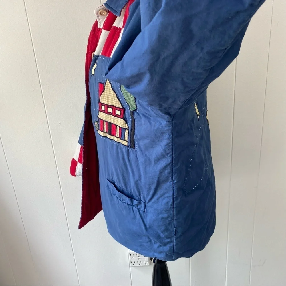 Women's M Americana Patchwork Cabin Sky Quilted  Reversible Button Jacket Red